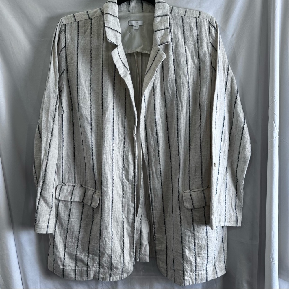 J. Jill Black and White Striped Blazer Lightweight Linen Blend
